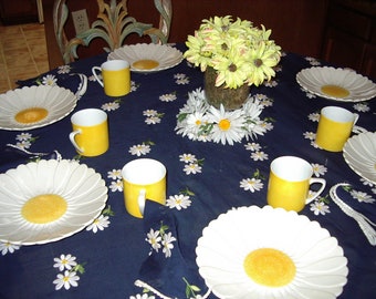 Ladies Luncheon French Daisy Plates with Embroidered Tablecloth/Napkins and Centerpeice Item #TD 101 Dinnerware Sets