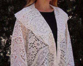 Vintage English Nottingham Cotton Lace New Summer Coat  Sz.M/L Item #653 Summer Apparel