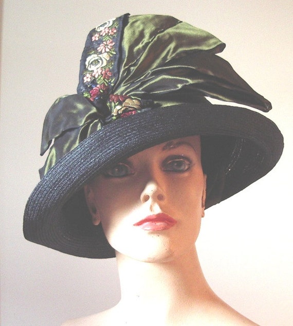 Original Edwardian Straw Bonnet Silk 