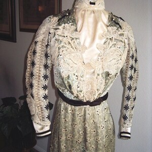 Original Victorian.Sage Color Silk Satin with Polka Dot Print 2Pc. Dress/Gown size 8 item 106, Victorians image 2