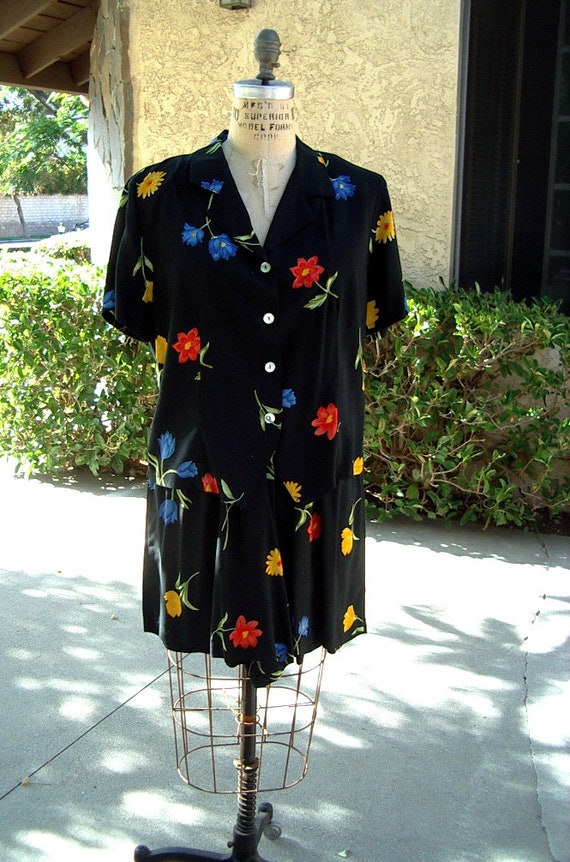 Summer 2 Pc. Shorts-Set Multi Floral Black Challi… - image 1
