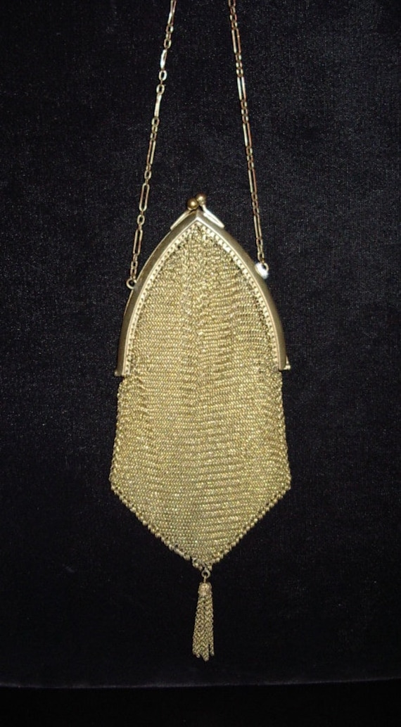 1920s Original Gold Plated Sterling Metal Mesh Sm… - image 1