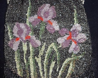 1918-1920s Era Iris Floral Design Micro Beaded Purse Perfect Beading  Item #42  Purses