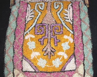 1920s Original Deco Design Beaded Purse Satin Lined - Item #52  Purses