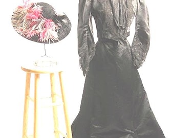 Victorian Black Duchess Silk Satin Walking Suit-1880's  2 Piece Outfit size 8 - item 129, Victorians