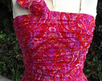 Red Carpet/ Prom Gown Paisley Print Silk Chiffon Couture Sample  Size 8 Item #722  Gowns /Dresses