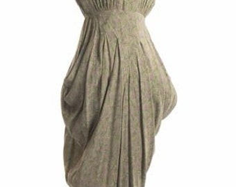 Dress/Gown/Jewelry Leaf Print Sage Green Crepe Pannier Draped /Matching Jewelry Included- Item #402, Dresses / Gowns