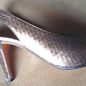 St. Laurent Bronze Metallic Snakeskin Sling Back Dressy Pumps Perfect New Size 7N Item 48 Shoes & Boots image 3