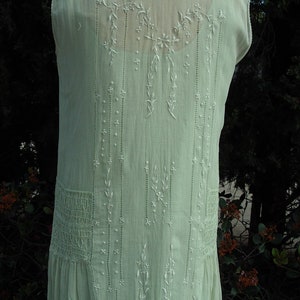 Original 20's Summer Dress Mint Green Voille Smocked & Embroidered with Slip Size 10 Item 228 Daytime Dresses image 6