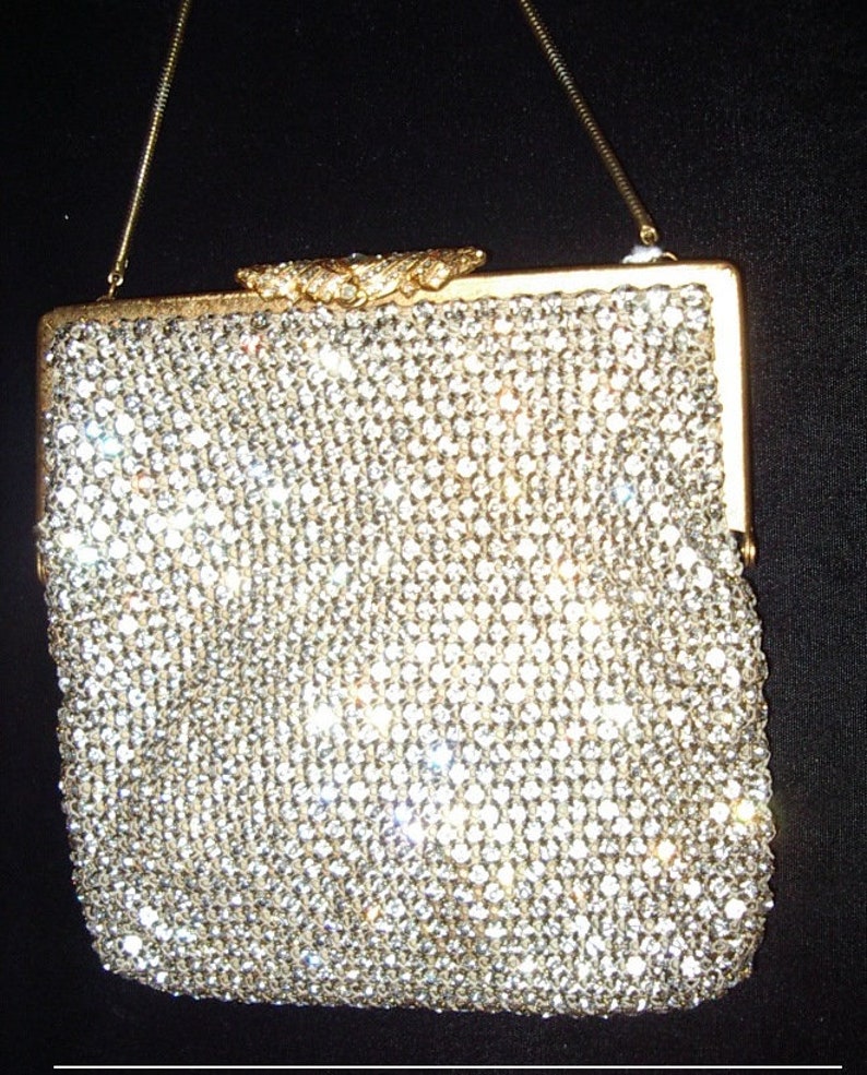 Sparkling All Rhinestone Purse Great Holiday Gift Jeweled Gold Clasp Perfect Condition Item 89 Purses image 1