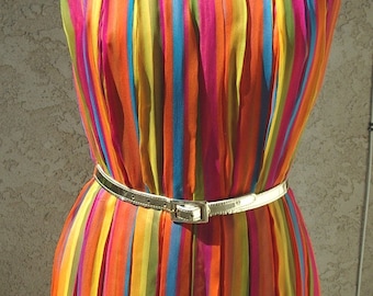 Pleated Multi- Striped Chiffon Party Dress/Gown Designer Couture Sample Size 8  Item # 716 Dresses/Gownsl