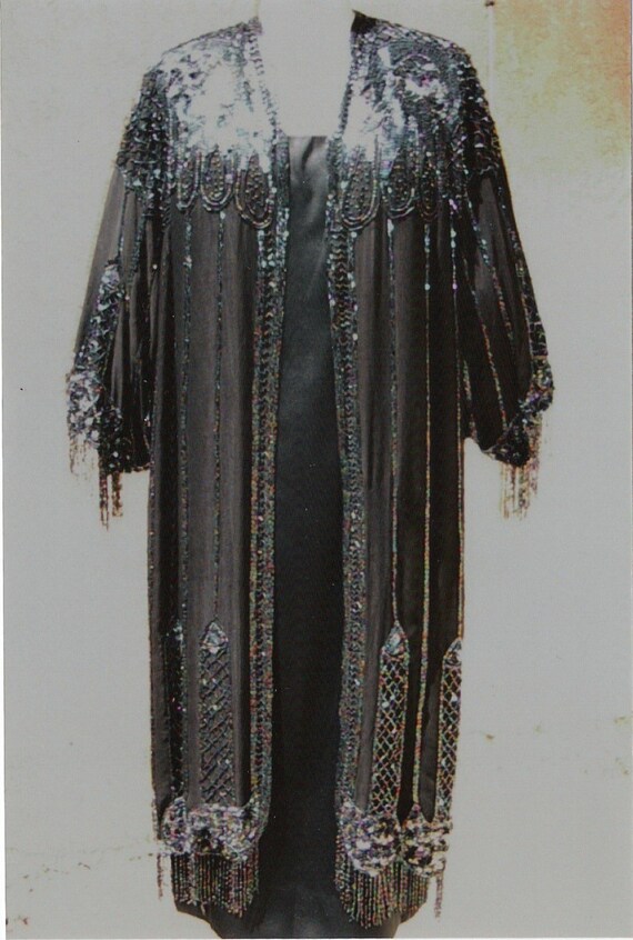 REDUCED  20's Deco Beaded Satin Coat/ 60's Satin G