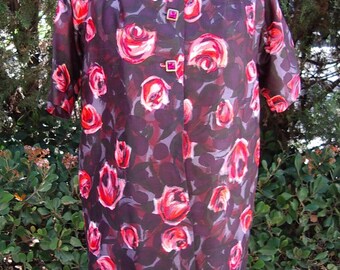 FLOWER POWER  Rose Printed Silk Shantung Jacket/Coat Designer Original New Sample  Size 8  Item #630 Suits &Jackets