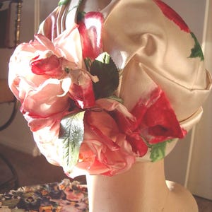 1960s Original Designer Velvet Rose Cream Silk Satin Draped Cloche Item #751 Hats image 3