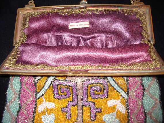 1920s Original Deco Design Beaded Purse Satin Lin… - image 3