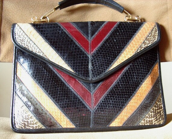 VERON Patchwork Multi-Colored Snakeskin Executive… - image 4