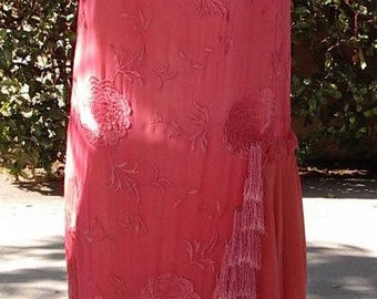 Original 1928/1929 Era, Flapper Short Gown/Party Dress Embroidered /Fringe Trimmed Chiffon  Item #214 Dresses & Gowns