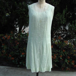 Original 20's Summer Dress Mint Green Voille Smocked & Embroidered with Slip Size 10 Item 228 Daytime Dresses image 1