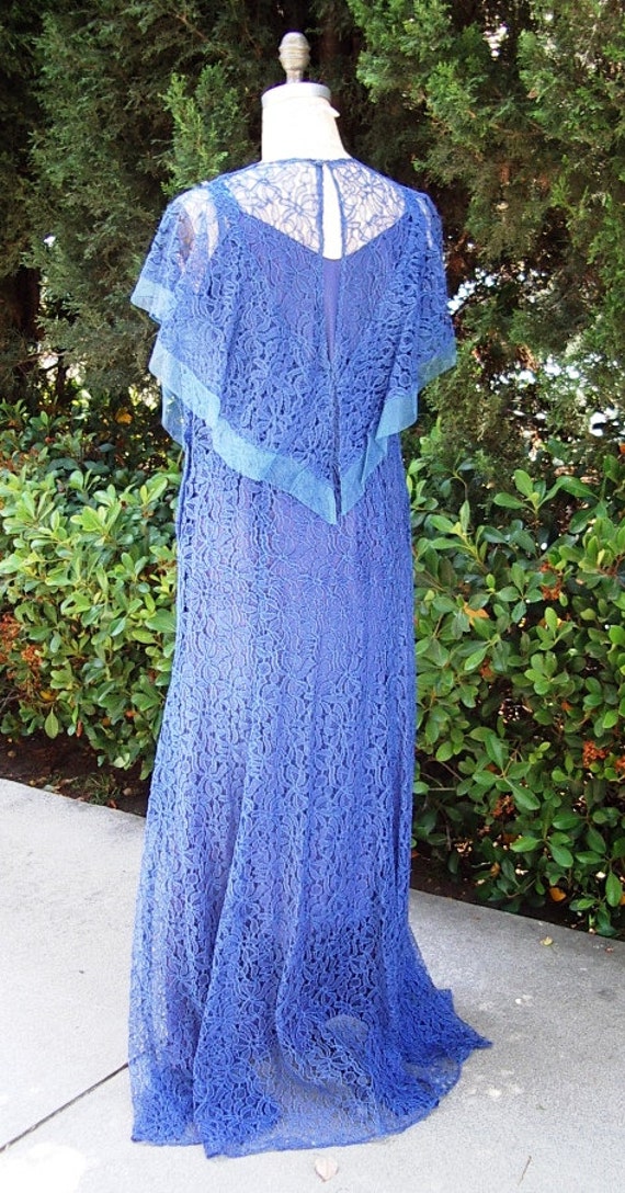 Reduced MOB Gown 1930's Original Royal Blue Lace … - image 2