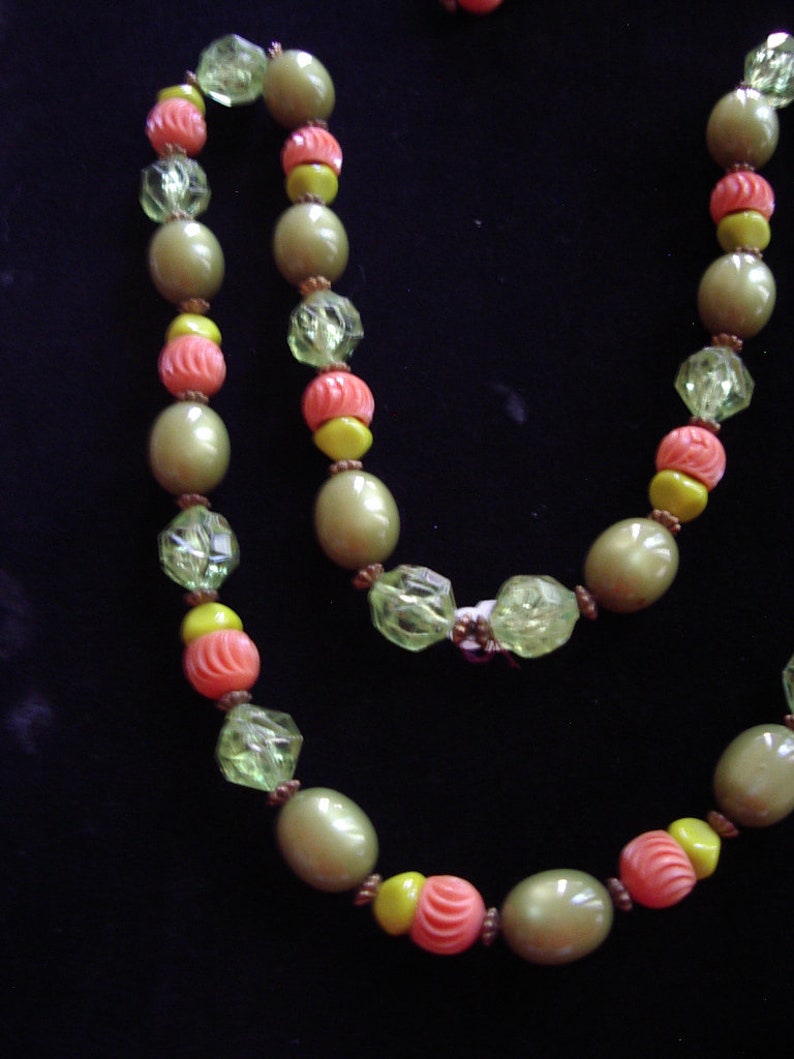 Colorful Bead Rope Necklace / Drop Pierced Earrings. Item 830 Jewelry image 4