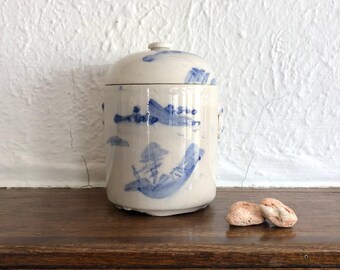Vintage Chinese Blue and White Porcelain Double Lided Tea Caddy: Landscape Imagery