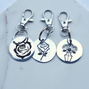 Rose Floral Personalized Engraved Keychain Custom Gift For Her Metal Keychain Rose Flowerful Keychain Small Personalized Gift Nature Gift