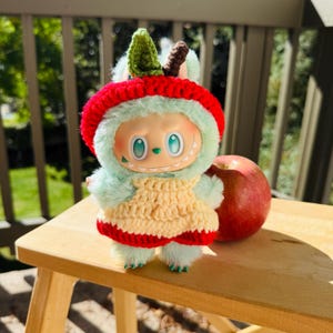 Handmade Crochet Labubu Apple Clothes, Cute Halloween Costume for Standing and Sitting Labubu, Unique Labubu Accessories