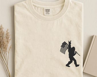 Sasquatch Comfort Colors Patriotic American Flag Shirt, USA Bigfoot Tee