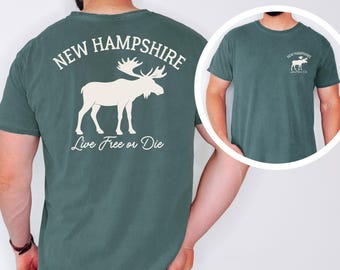 New Hampshire Comfort Colors Moose Shirt Live Free or Die Tee Vintage State Graphic