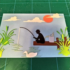 Fishing scene die cut pack for cardmaking, Father's Day idea