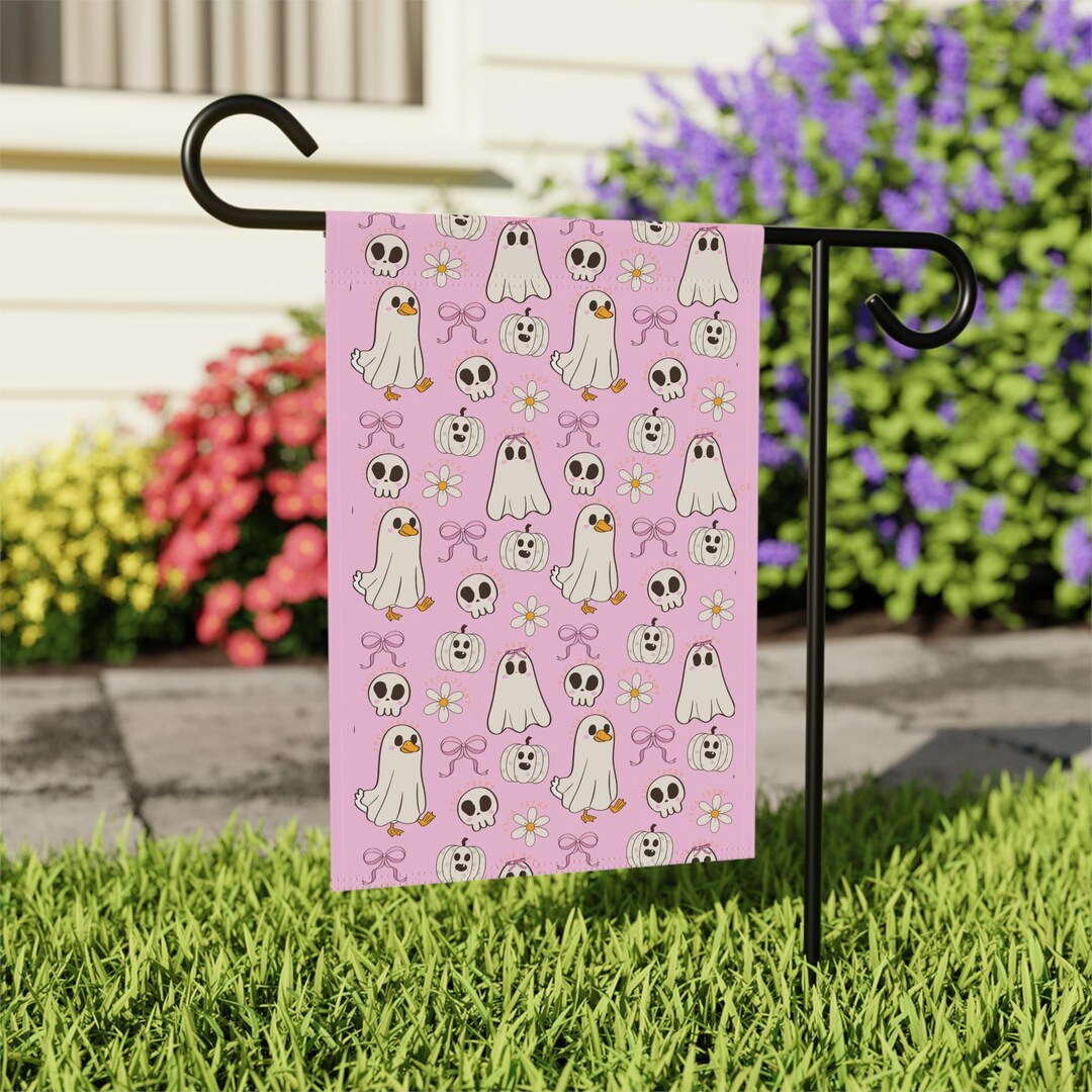Pastel Pink Ghost Duck Halloween Garden Flag | Cute Skulls, Pumpkins ...