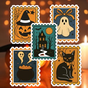 Halloween Stamp Stickers, Spooky Digital Art (PNG)