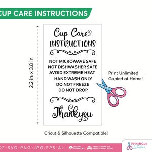 Instrucciones de cuidado de tazas imprimibles / Plantilla de tarjeta de cuidado lista para imprimir / Guía de cuidado de tazas PNG y SVG / Consejos para lavavajillas / Tarjeta de cuidado SVG