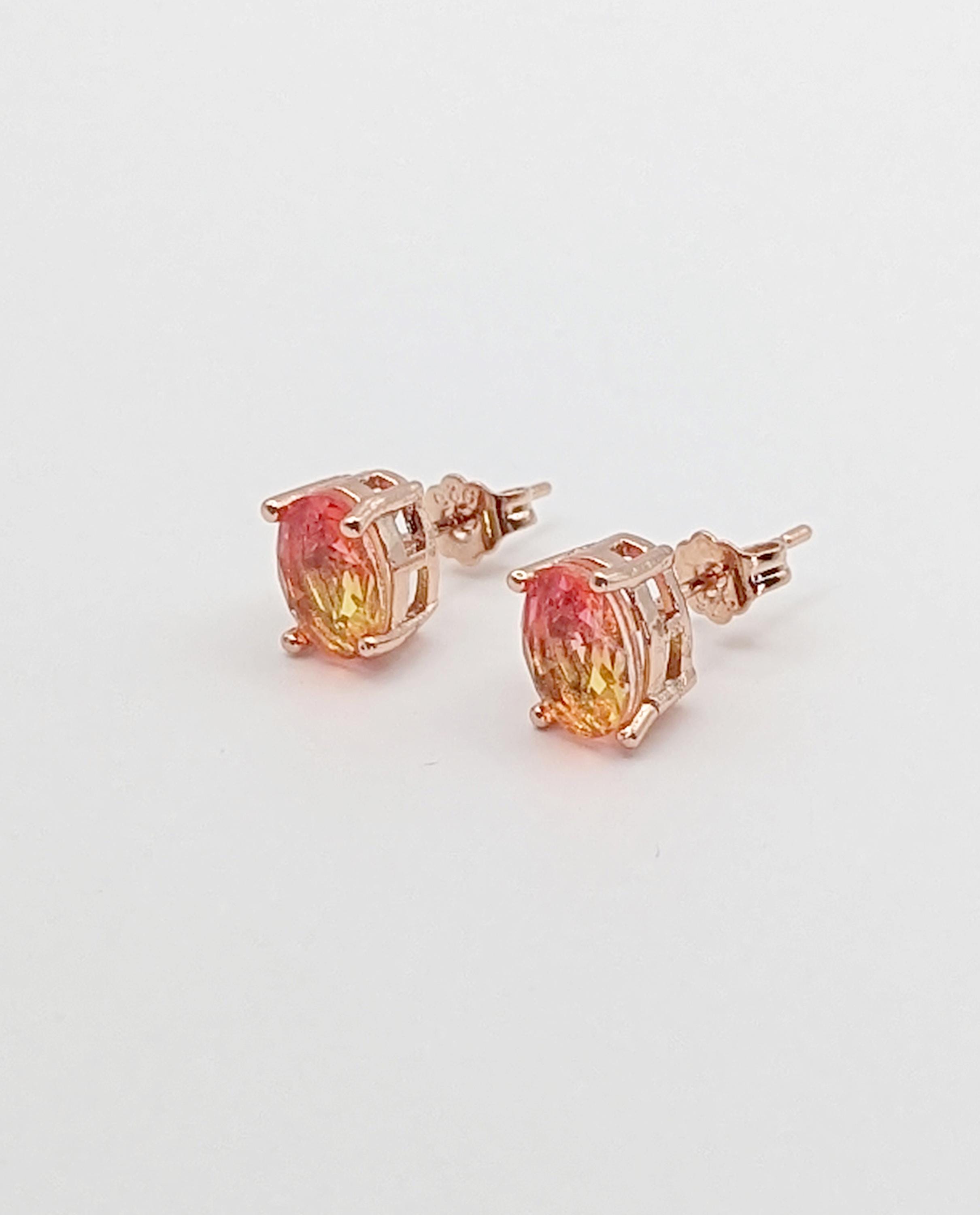 Boucles D'oreilles Argent 925 Tourmaline Watermelon Fleur Rose/verte - Pendantes Dormeuses - Neuf Sans Emballage