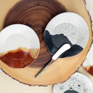 High Peaks Ceramic Spoon Rest | Black + White Stoneware Dinnerware | Handmade Pottery Dish Set