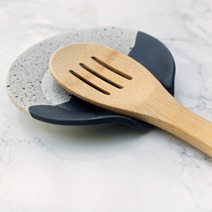 High Peaks Ceramic Spoon Rest Black White Stoneware Dinnerware Handmade Pottery Dish Set image 6