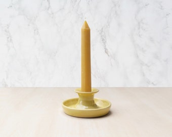 Yellow Ceramic Candlestick Holder | Taper Holder | Farmhouse Table - Candle Holders