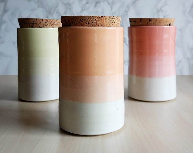 Pastel Kitchen Canisters With Cork Lid as Seen in HGTV Etsy