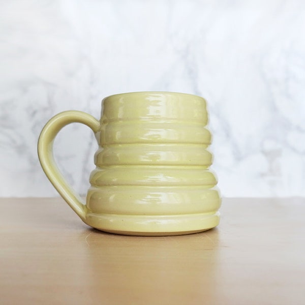 Bee Skep Pottery Mug - Yellow Handmade Summer Mug - Gift for Mom