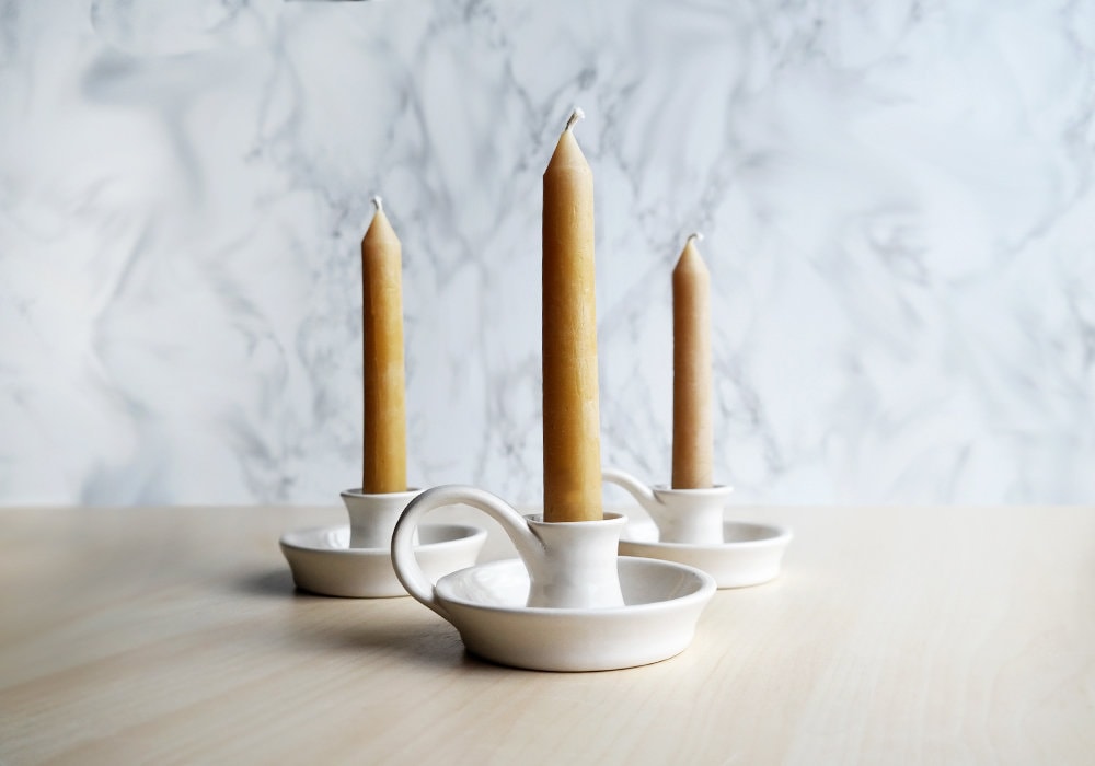 White Taper Candle Holder With Handle Ceramic Candlestick Holder Hygge Taper Holder Farmhouse Table Candle Holders Etsy UK
