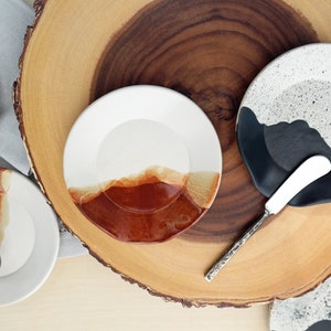 High Peaks Ceramic Spoon Rest Black White Stoneware Dinnerware Handmade Pottery Dish Set image 3