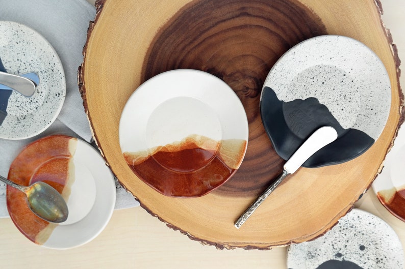 High Peaks Ceramic Spoon Rest Black White Stoneware Dinnerware Handmade Pottery Dish Set image 3