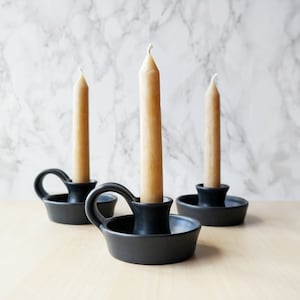 Black Ceramic Candlestick Holder with Handle Taper Holder Hygge Taper Holder Farmhouse Table Candle Holders image 1