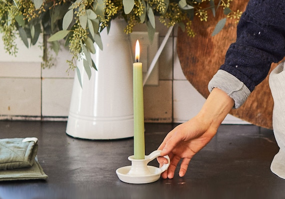 Bougeoir Vintage En Fonte Avec Poignée - Pour Bougies Coniques 2,2 Cm - Décoration Table Mariage, Noël, Maison