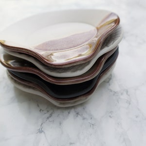 High Peaks Ceramic Spoon Rest Black White Stoneware Dinnerware Handmade Pottery Dish Set image 8