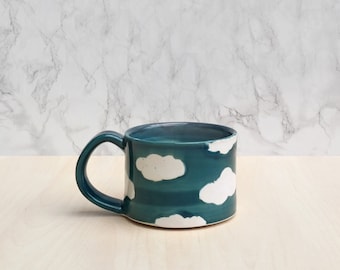 Cute Little Cloud Mug - Blue + White Pottery Coffee Cup - Handmade Pottery Mug - Birthday Gift