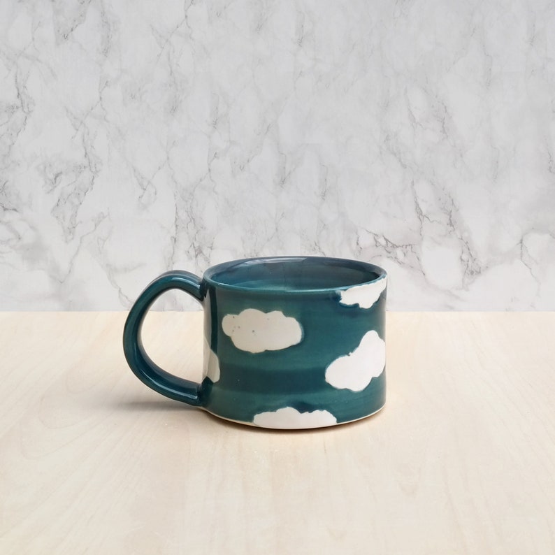 Cute Little Cloud Mug Blue White Pottery Coffee Cup Handmade Pottery Mug Birthday Gift image 1