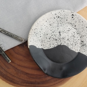 High Peaks Ceramic Spoon Rest Black White Stoneware Dinnerware Handmade Pottery Dish Set image 2