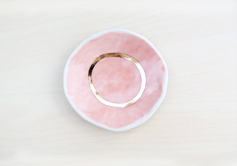Pink Gold Porcelain Ring Dish Bridesmaid Gift Jewelry Dish or Vanity Tray Wedding Party Gift Engagement Ring Dish image 1