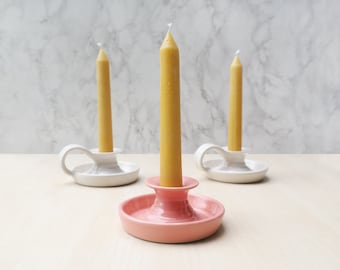 Pink Ceramic Candlestick Holder | Taper Holder | Holiday Table - Candle Holders